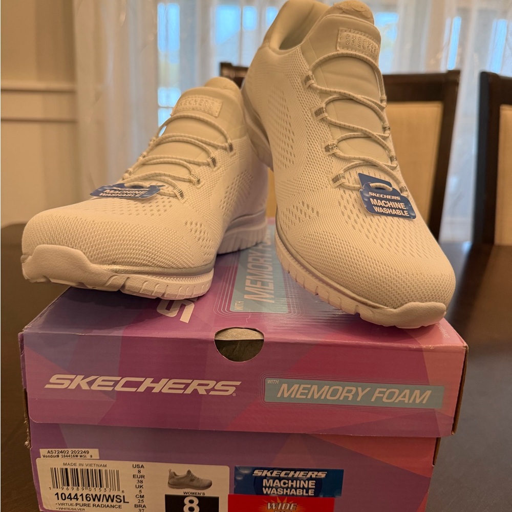 New - Skechers Women’s Virtue - Pure Radiance White Memory Foam Sneakers